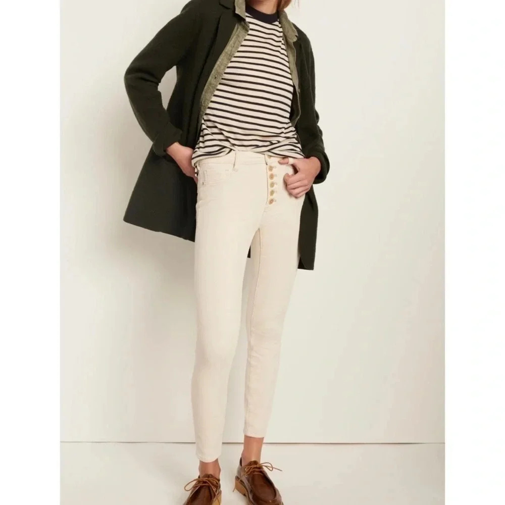 Pilcro Anthropologie Cream High-Rise Button-Fly Skinny Corduroy Pants Size 30